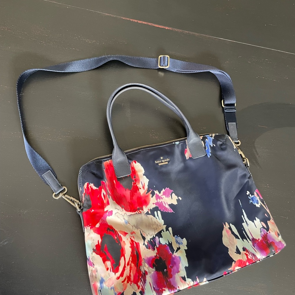 Kate Spade Blake Avenue Navy and Floral Nylon Daveney Laptop Bag
